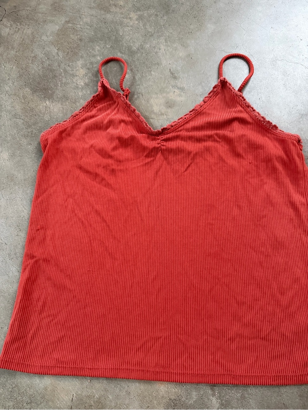 Double Zero Coral-Red Ribbed Lace-Trim Camisole